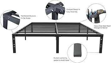 Queen Size Bed Frame Metal 14 Inch Platform Base with Storage Heavy Duty with Steel Slats Easy Assembly Noise Free No Need Box Spring Non-Slip,Black