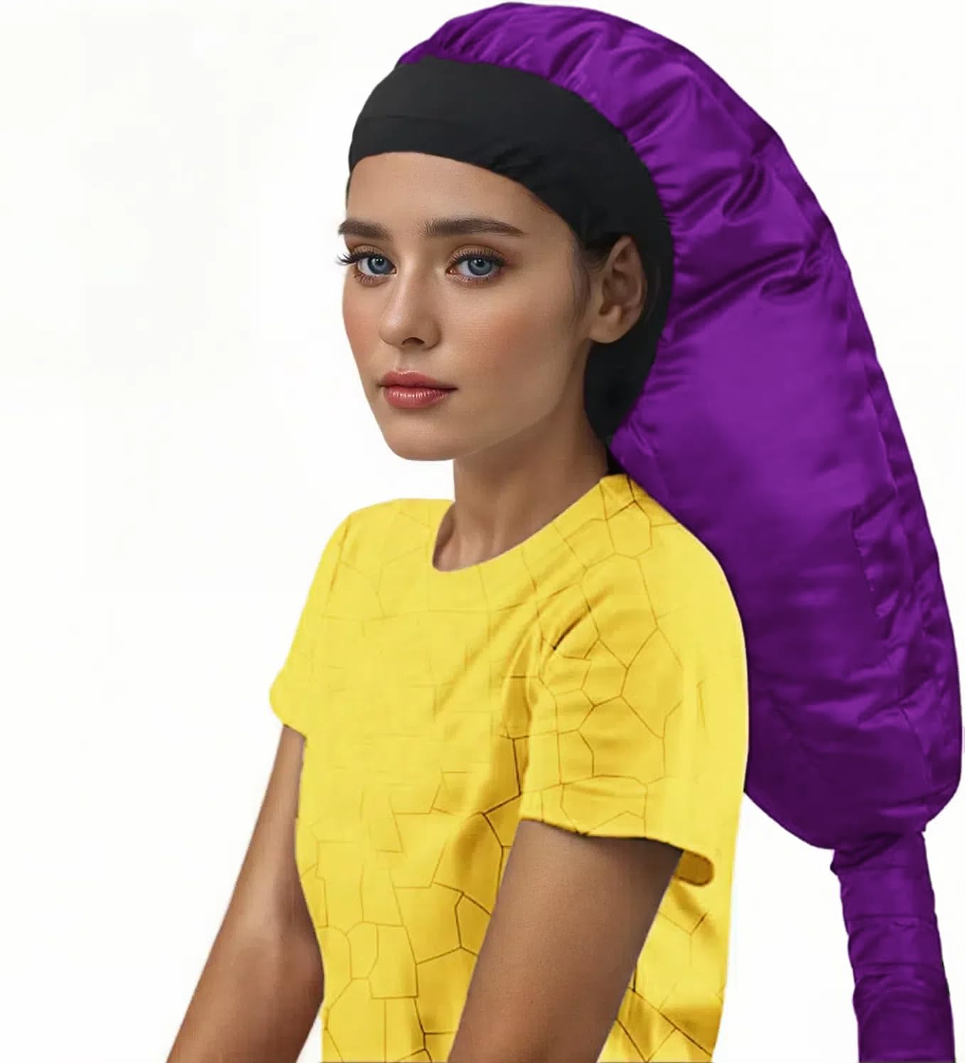 Hooded Hair Dryer for Curly Hair, Large Adjustable Blow Dryer Cap, Portable Hair Dryer Bonnet Attachment, Soft Diffuser for Fast Drying & Deep Conditioning, Headband Integrated Design (purple)