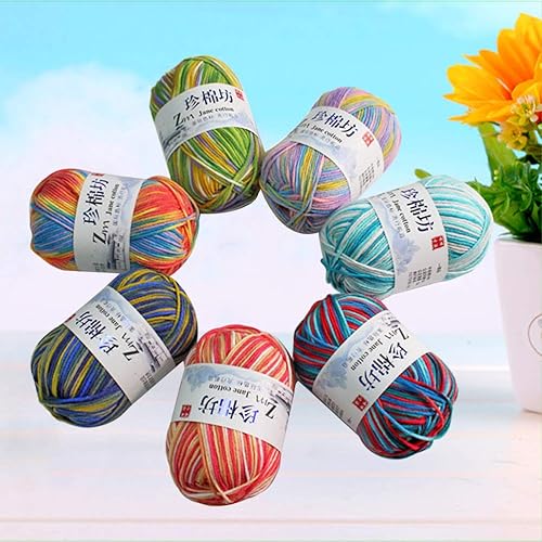 Miniatura 5 de 7pcs madejas coloridas hilo de algodón de leche suave ganchillo tejer manualidades suéter DIY manta bufanda