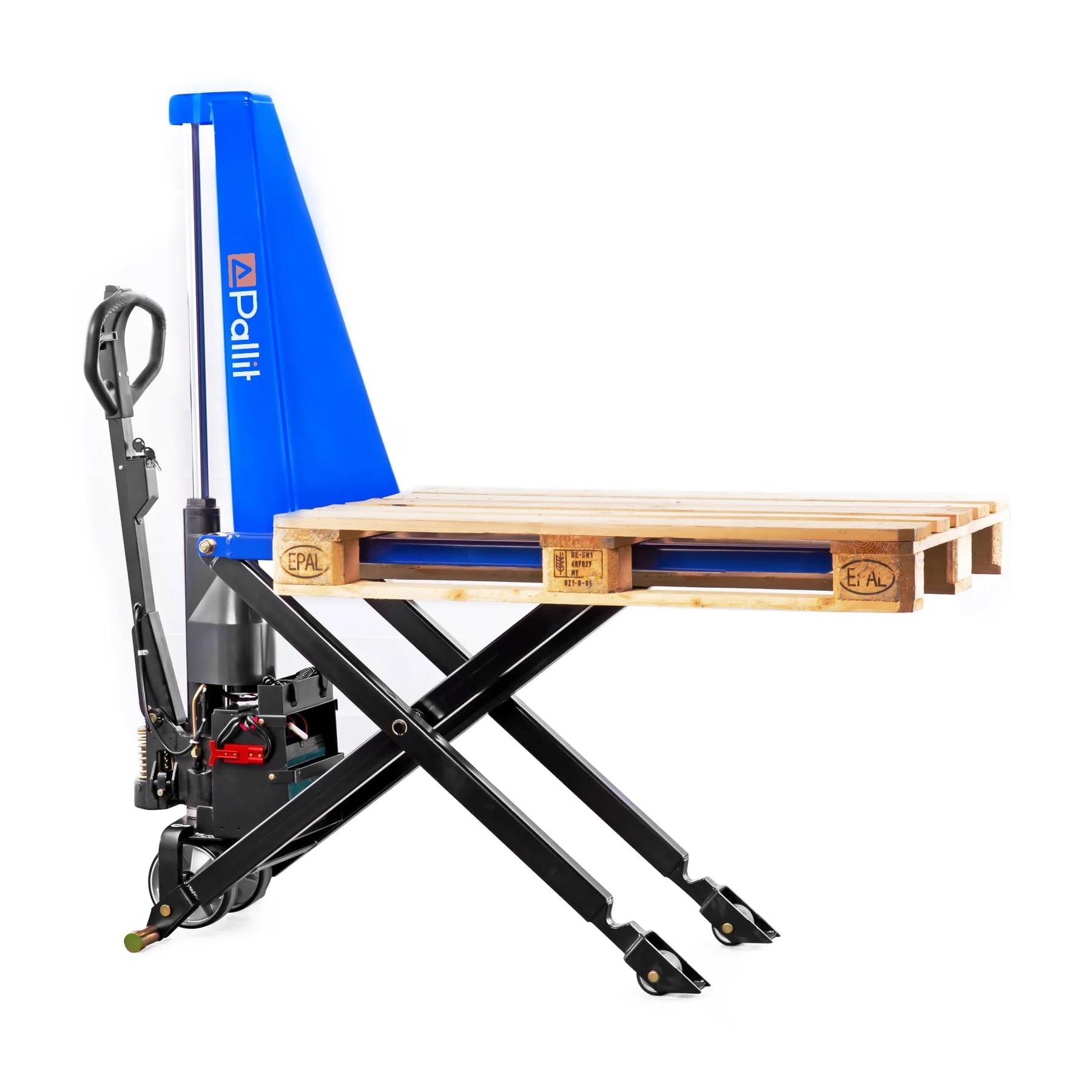Carretilla elevadora de tijera transpaleta transpaleta semieléctrica Profi | 1000 kg Capacidad de carga | 1170 mm longitud de la horquilla | carrera eléctrica