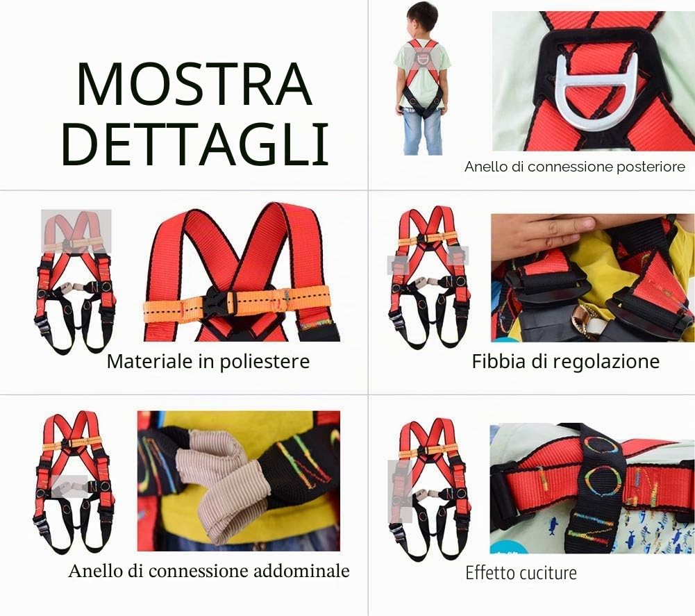 SwaYve Cintura Di Sicurezza per Lavoro Aereo per Bambini Imbracatura per Arrampicata su Tutto il Corpo Attrezzatura Di Protezione Anticaduta per Allenamento in Espansione All'Aperto Speleologia Attrez