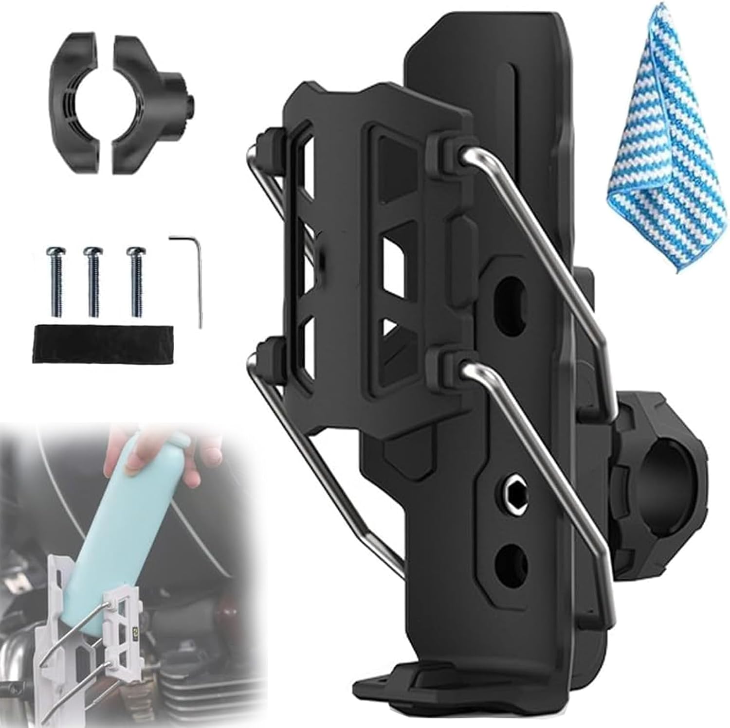 Adaptive Cycling Bottle Holder, Motorcycle Water Bottle Holder | New Self Adjusting Cup Holder, Universal Bike Drink Mount, 360 Degree Rotatable with Automatic Clamping
