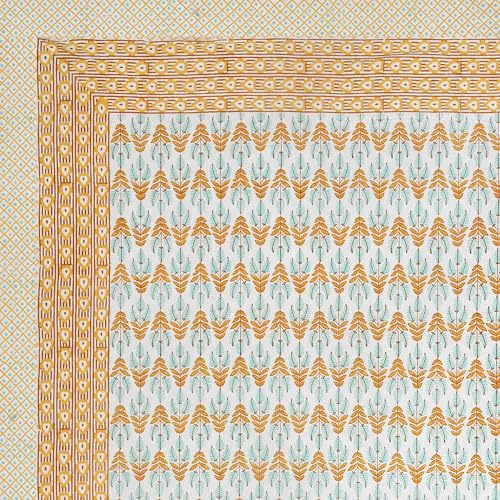 Image of BLOCKS OF INDIA Hand Block Printed 200 TC Cotton King Size Bedsheet (Brown Leaf)