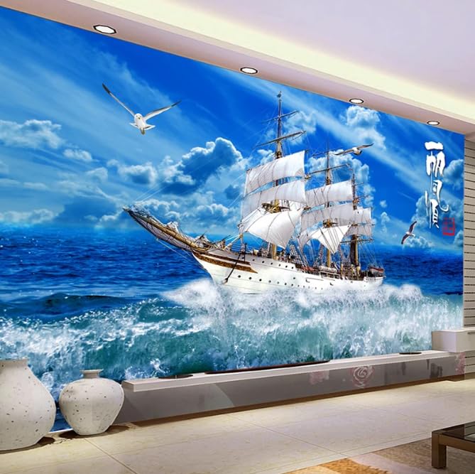 Photo wallpaper bleu ciel navire paysage nature salon 3D