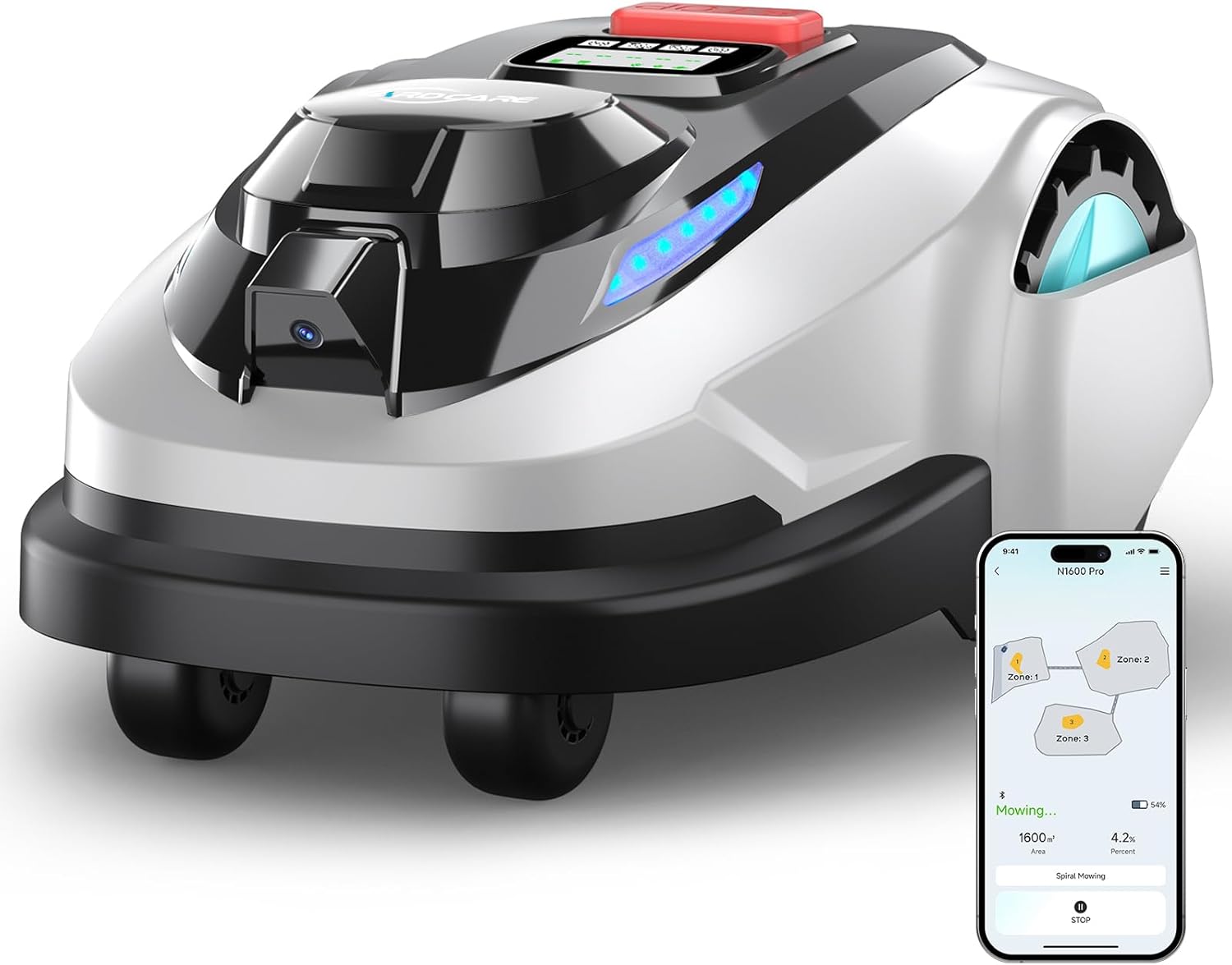 YARDCARE N1600 PRO Wireless Robotic Lawn Mower, RTK & Vision Navigation, Up to 0.4 Acre Coverage, Smart App Control, Multi-Zone Mapping, Systematic Mowing Robot