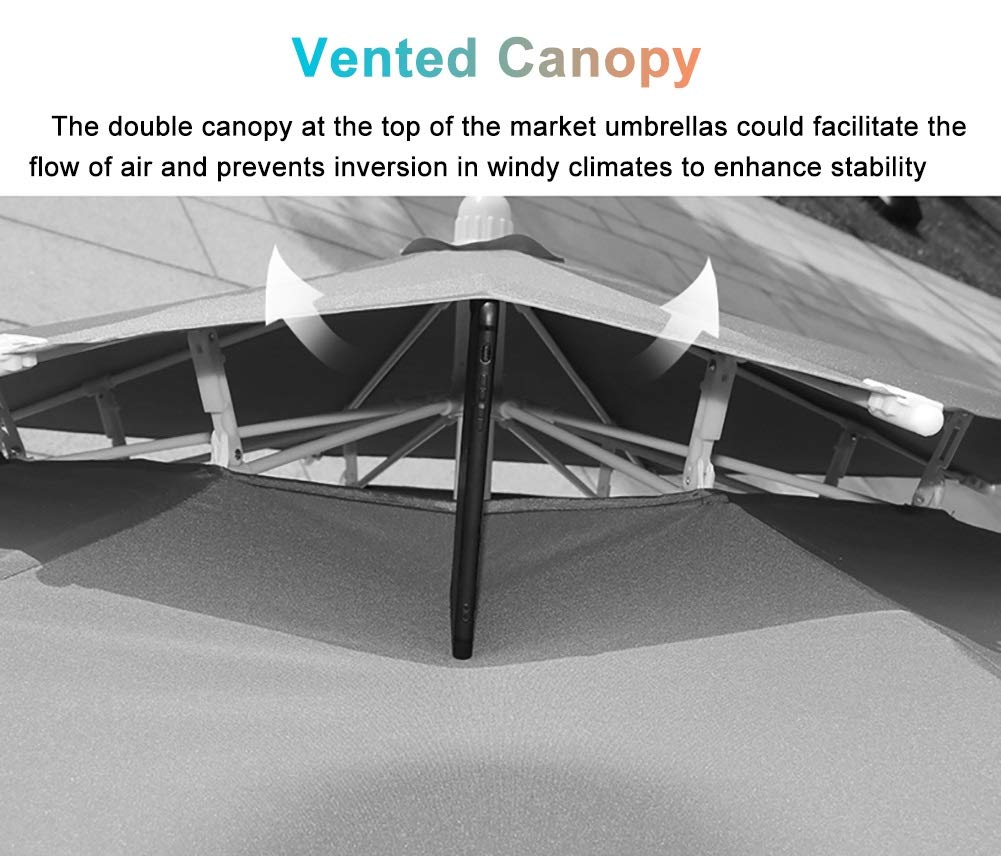 XJBTBA Parasol ogrodowy Drewniany parasol ogrodowy, patio na świeżym powietrzu Parasol przeciwsłoneczny na plażę z korbą, podwójny baldachim, 2,7 m / 9 stóp, zielony
