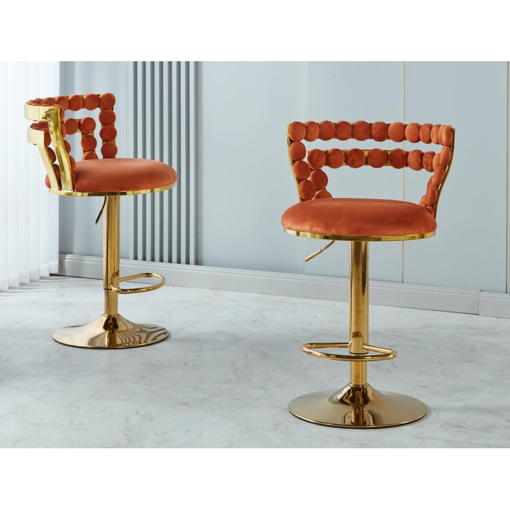 Modern Bar Chair(Set of 2) with Golden Color Iron Tube Legs, Soft Cushions and Comfortable backrest, Suitable for Dining Room, Living Room, Cafe,Hairball Back,Bar Stool