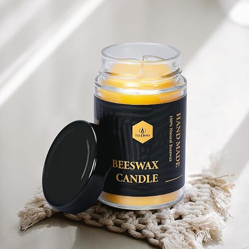 Miniatura 5 de Vela en tarro de cera de abeja con aroma a miel dulce en recipiente de vidrio, vela orgánica natural sin humo, combustión limpia  36 horas de tiempo