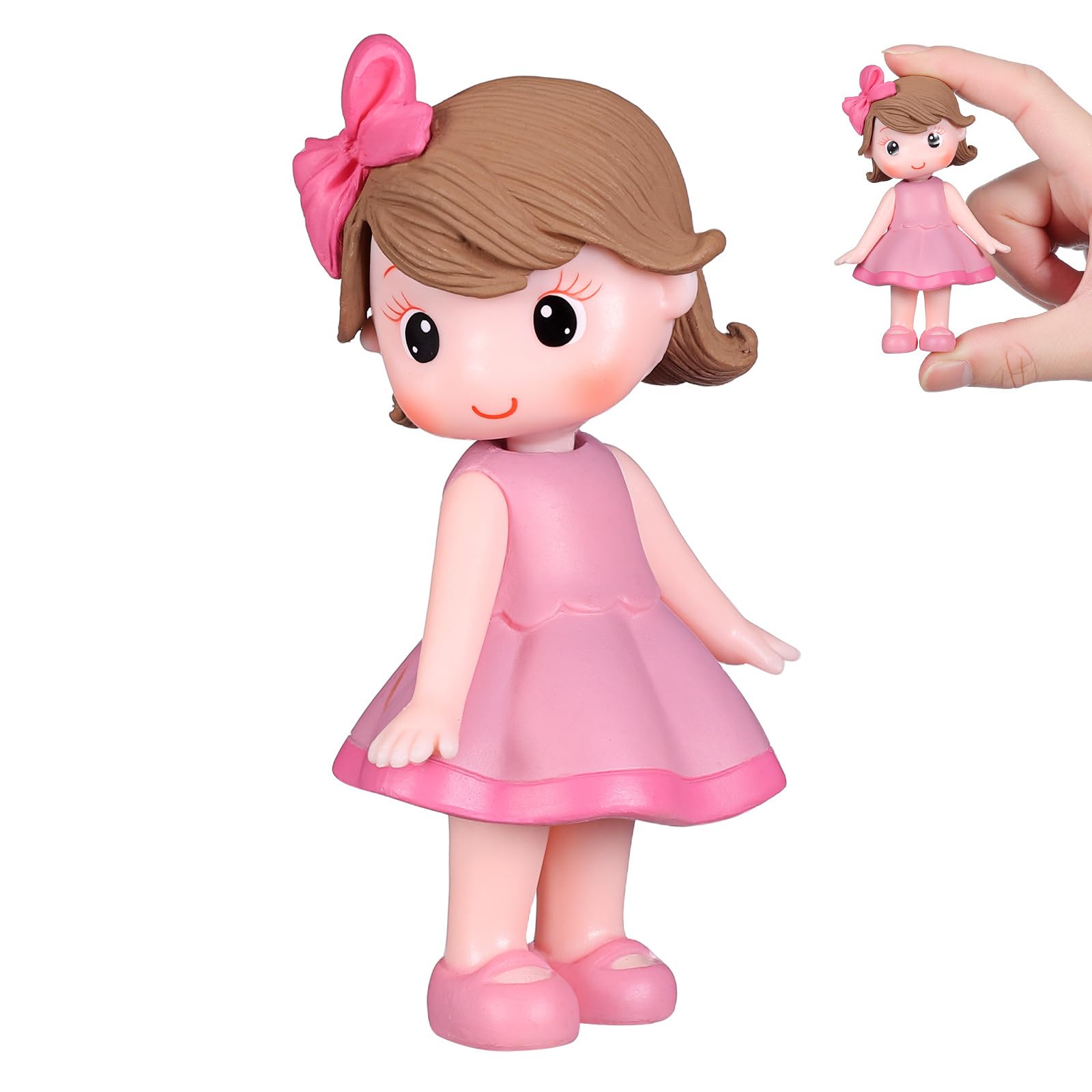 jojofuny Pink Princess Doll Ornament Cake Topper for Girls Birthday Party Decoration Adorable Resin Figurine Toy Fairy Theme Cake Decor