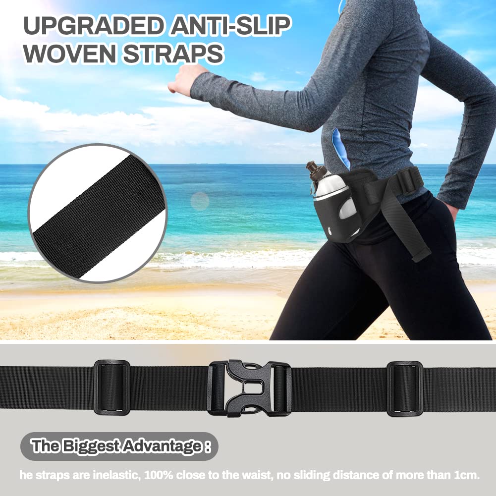 Marsupio Sportivo Running con borraccia (2 x 300 ML), Cinture di idratazione Marsupio Running Impermeabile con Cintura Regolabile e Foro per Auricolari per Maratona Corsa Escursionismo (Nero)