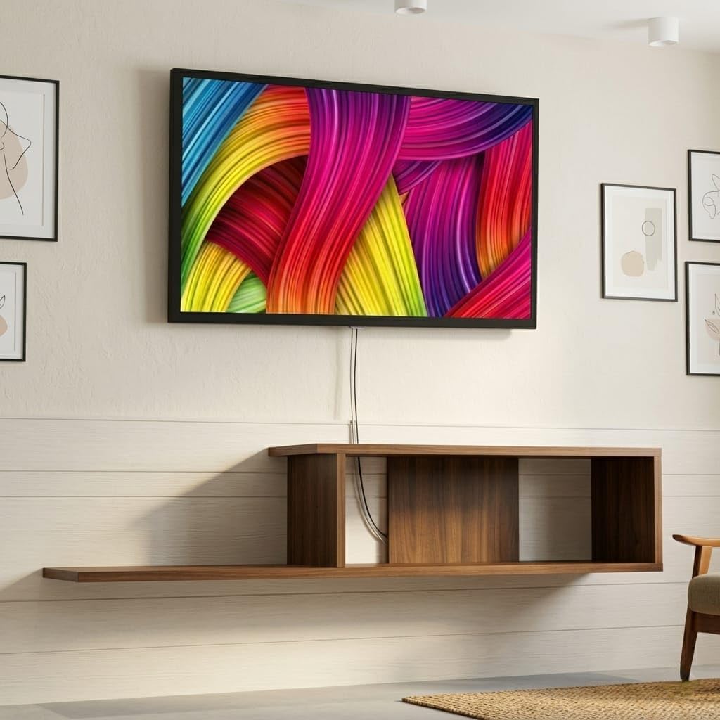 Engineered Wood Wall Mounted TV Stand Table | Floating TV Stand with Storage Shelf for Set Top Box | Wooden Cabinet Shelf for Living Room | Console Table Wall Mount | Walnut | 90x25x18cm-image-13