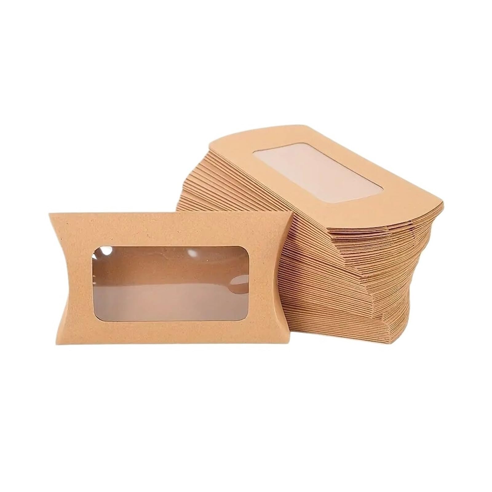 Luysgbxr Color07 Cake Box 50Pcs Pillow Shape Candy Box With Window Wedding Kraft Paper Cookie Packaging Boxes Birthday Party Supplies