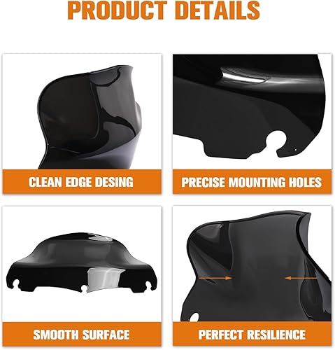 Miniatura 5 de 9" Parabrisas ondulado negro Batwing para motocicleta, carenado, divisor de viento, compatible con 2015-2024 para Harley Touring Street GlideElectra