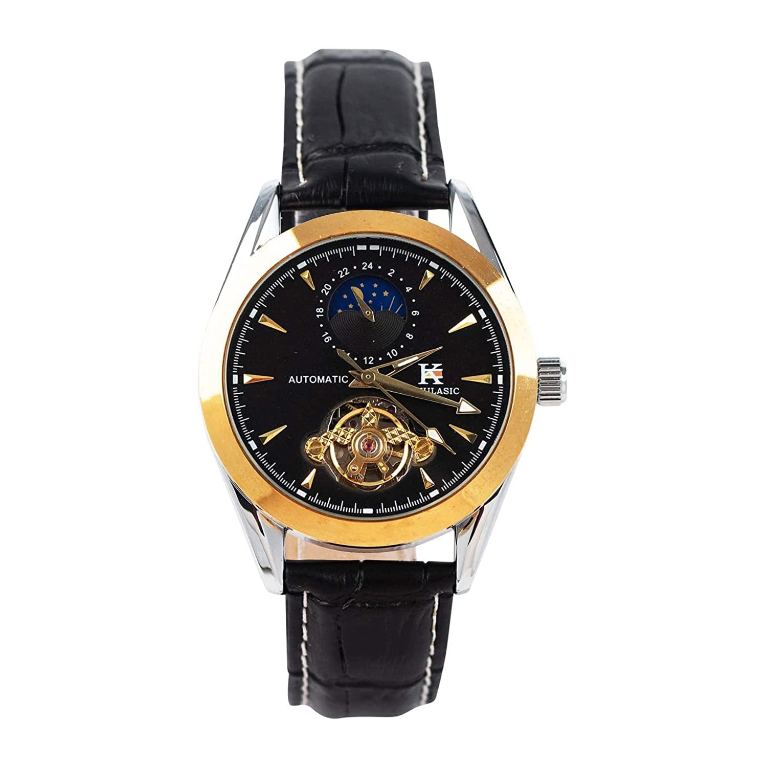 AOKULASICFashion Casual Trend Men's Leather Band Automatic Mechanical Watch Alloy Mechanical Watch