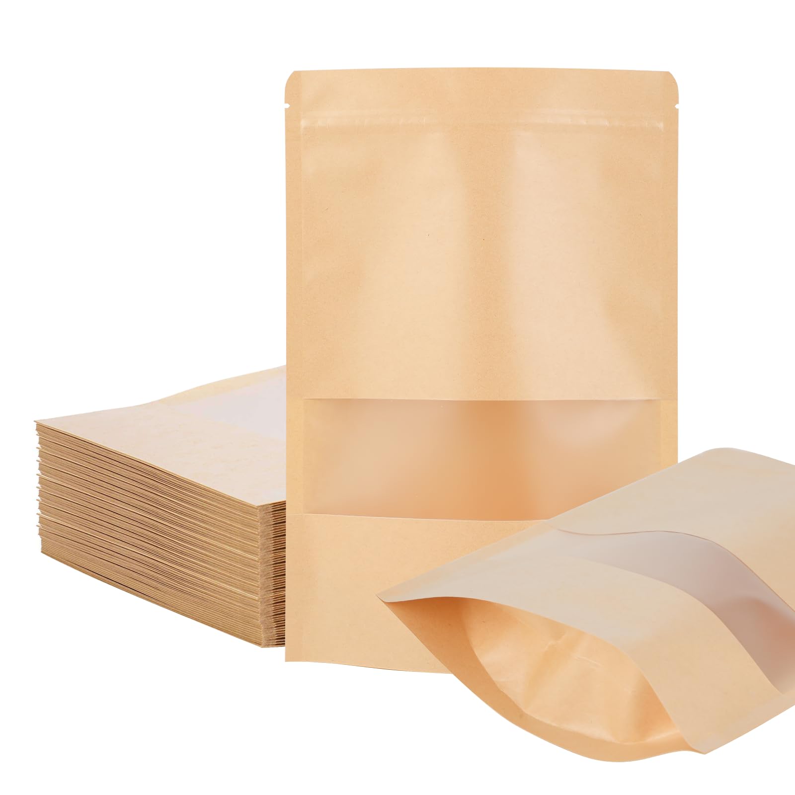 50 sacchetti di carta kraft con finestra - Sacchetti di carta kraft richiudibili 18 x 26 cm - Carta kraft - Per frutta secca, dolci, foglie di tè - Ideale per piccole imprese, case (marrone)