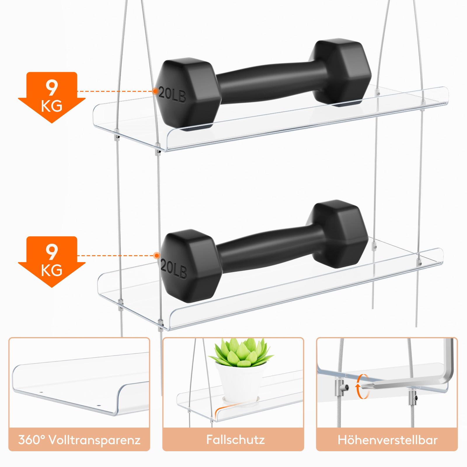Lifewit 3 Stufen Fensterregal Pflanzen zum Einängen, Kunststoff Pflanzenregal trag. 9KG jeder Stufe, Verstellbar Fenster Regal für Blumen Sukkulenten Microgreens Anzuchttöpfe Kräuter, 38 x 15 cm/15x6