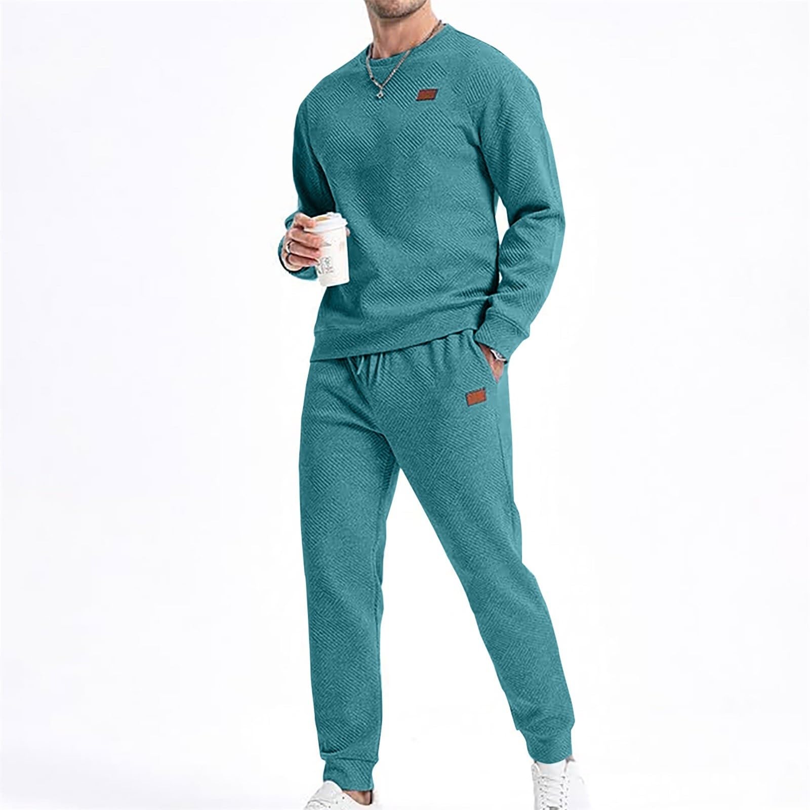 Tuta da jogging da uomo, 2 pezzi, tuta sportiva, per il tempo libero, per il tempo libero, a maniche lunghe, sport, streatwear, felpe e pantaloni da jogging, fitness, palestra, abbigliamento sportivo
