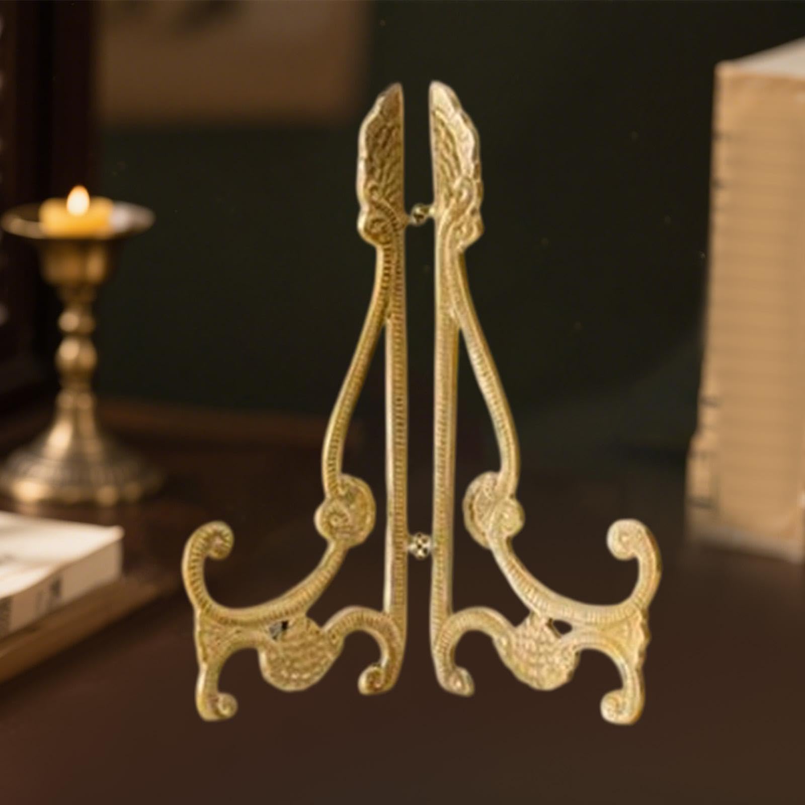 Tellerständer, Präsentationsständer, Fotoständer, Buchständer, Elegantes Messing mit Floraler Gravur, Geeignet für Büro, Sammler, Buchhandlung, Style C