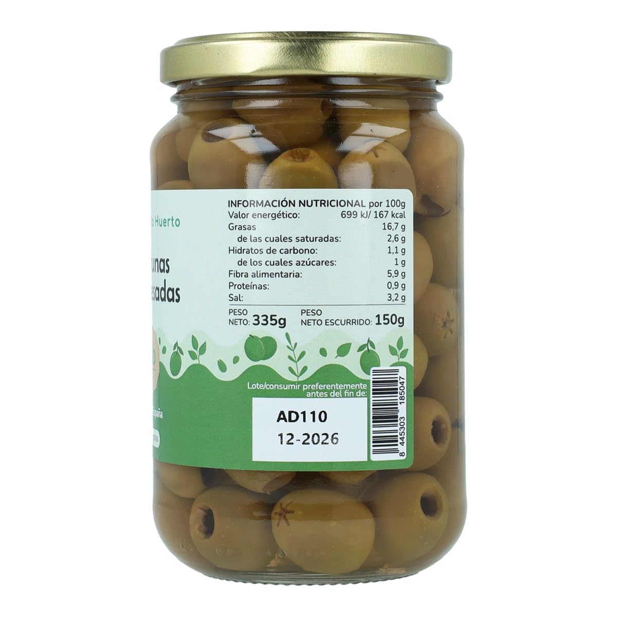 PLANETA HUERTO | Aceitunas verdes deshuesadas ecológicas Eco 335 g - Aceitunas Conservadas en salmuera natural con limón, 100% agricultura ecológica
