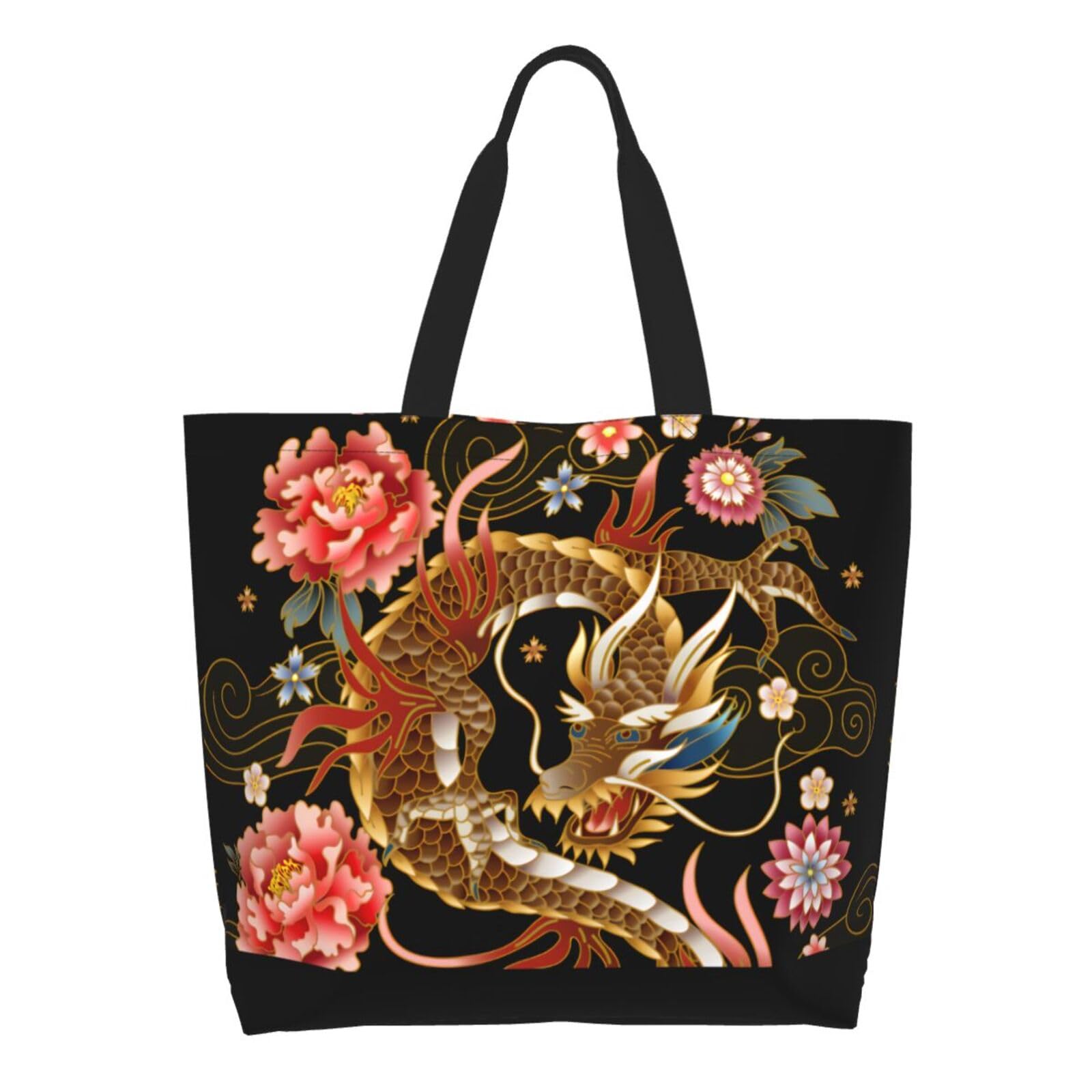 YSBYEIU Cool Dragon Tote Bag Foldable Dragon Shoulder Bags Reusable Grocery Tote Bag Beach Bag Shopping Bag Travel Bag