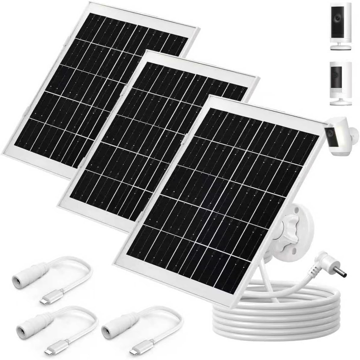 7W Ring Solar Panel is Specially Designed for Spotlight Cam Battery and Ring Stick Up Cam (Pro) / Spotlight Plus/Pro Power - 3 Pack with 10FT 3.5mmDC Cable and USB-C