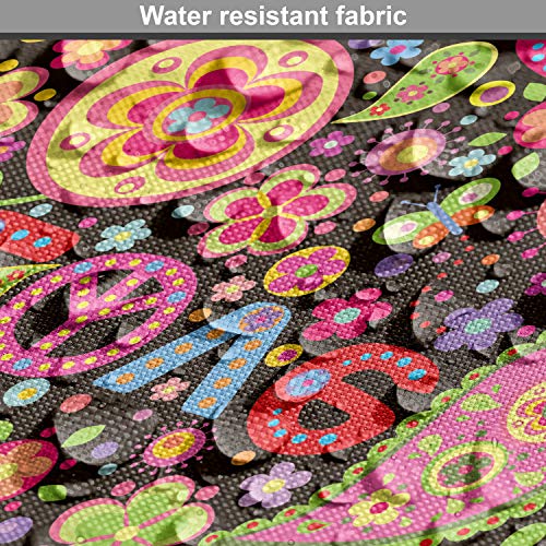 Image of Ambesonne Groovy Fabric by The Yard, Hippie Colorful Paisley Leaves Music Keys Typography Idealism Historic Revolution, Decorative Fabric for Upholstery and Home Accents, 3 Yards, Magenta Black