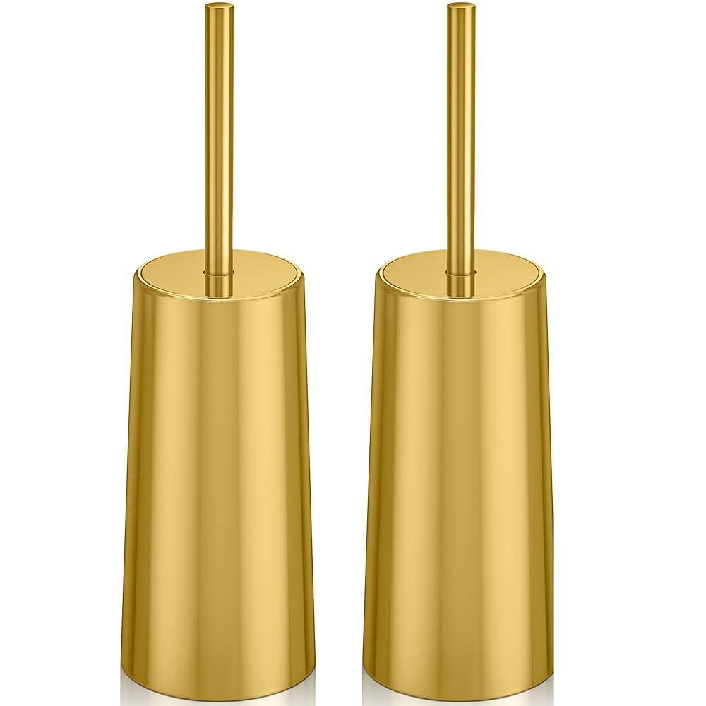 Toilet Brush and Holder, 2 Pack Toilet Brush Stainless Steel, Toilet Bowl Brush for Bathroom Toilet-Ergonomic, Elegant,Durable (Gold)