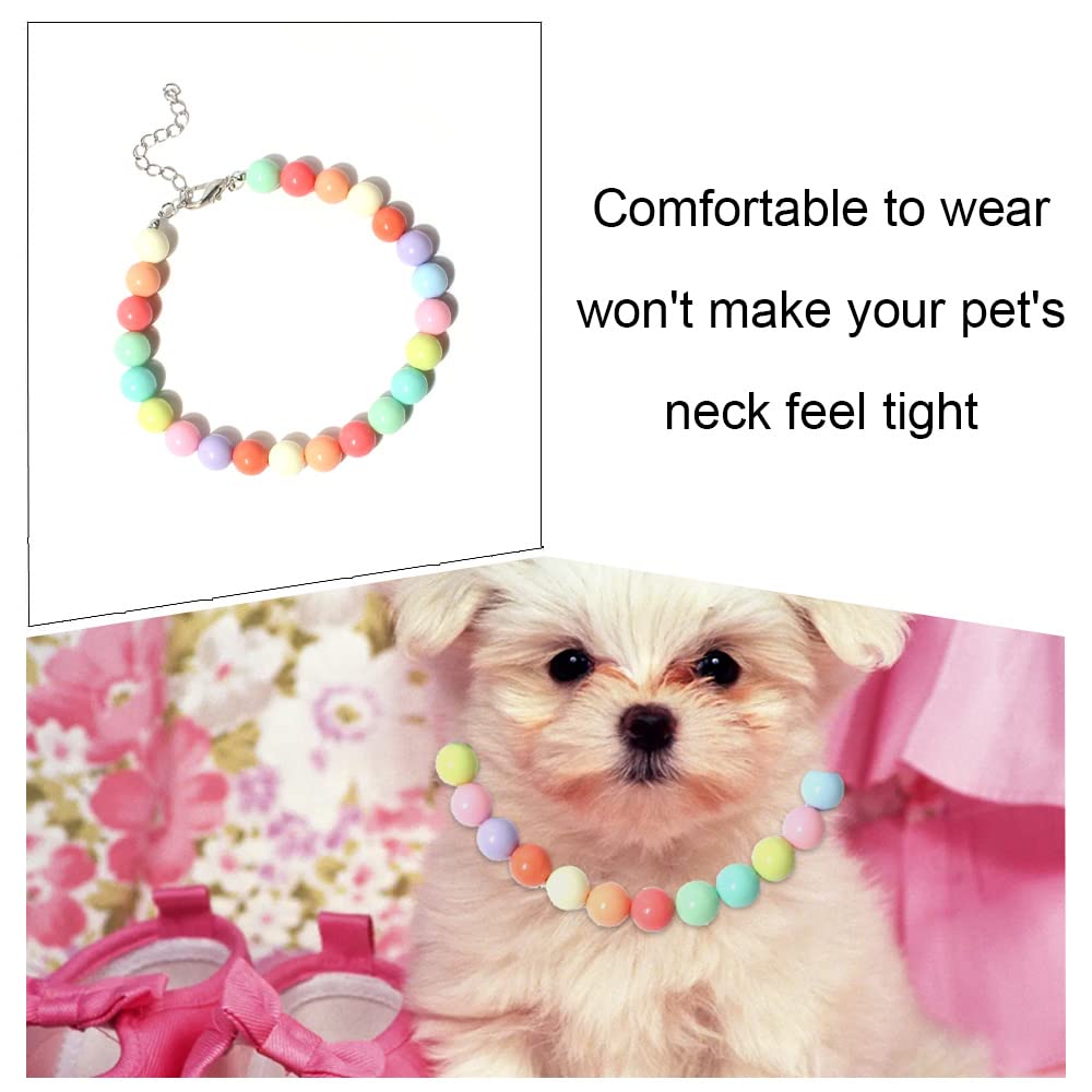 Dog Pearl Necklace Colorful Pet Jewelry Adjustable Pet Collar for Mini Breeds Dogs Cats Puppy Kitten, multicoloured - Image 4