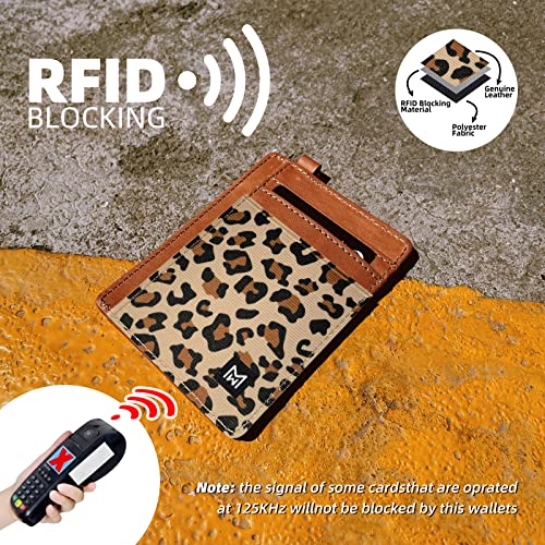 Image of Wallet Slim Minimalist Elastic&Leather Vertical Wallet,RFID Blocking Credit Card Holder Card Cases, leopard print