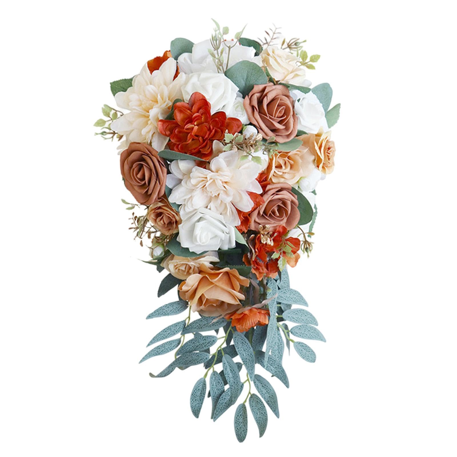 Harilla Romantic Wedding Bouquets for Bride Artificial Roses Bunch Floral Holding Bouquet for Anniversary Home Decor Photography Photo Props,Orange A