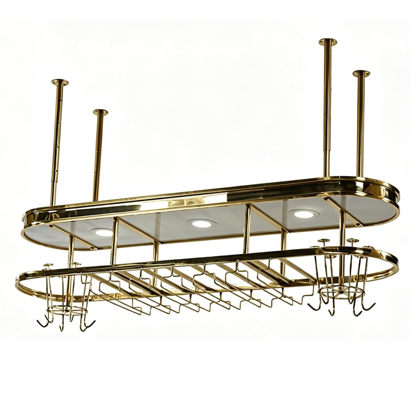 ASYJVWYZ Ceiling Mounted Wine Rack, 2-Tier Hanging Wine Bottle & Glass Holder With Adjustable Height, Cup Organizer For Bar Kitchen(120x30cm/47x12in)