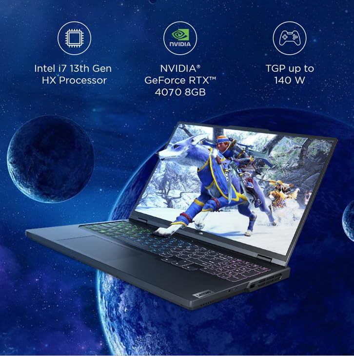 Image of Lenovo Legion Pro 5 Intel Core i7-13700HX 16 inch (40.64cm) WQXGA-IPS 240Hz 500Nits Gaming Laptop (32GB /1TB SSD /Win 11 /Office 2021 /NVIDIA RTX 4070 8GB /Alexa /3 Month Game Pass /Onyx Grey /2.55Kg), 82WK00LNIN