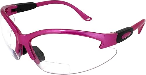Global Vision Gafas Cougar Bifocal - Gafas de seguridad para mujer, color rosa oscuro, marco de nailon, lentes transparentes (marco de nailon rosa