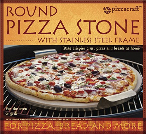 Pizzacraft PC0004 Round Ceramic Pizza Stone with Solid Stainless Frame, 15-Inch