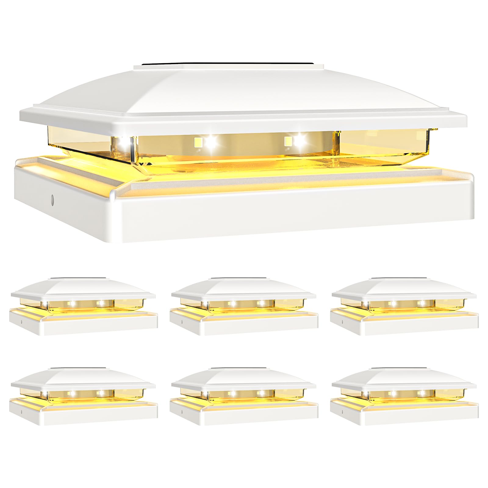 VOLISUN Solar Post Cap Light Outdoor Waterproof 6pack,Solar Fence - Post Lights for 4x4 5x5 6x6 Wooden/Vinyl Post,Deck Post Cap Light Solar Powered with Warm White for Garden/Patio/Porch