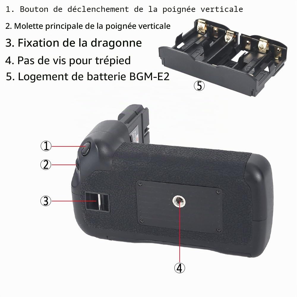 DSTE Multi-Puissance Vertical Batterie Poignée Titulaire pour Canon EOS 20D 30D 40D 50D DSLR Caméra comme BG-E2N avec 2-pack BP-511