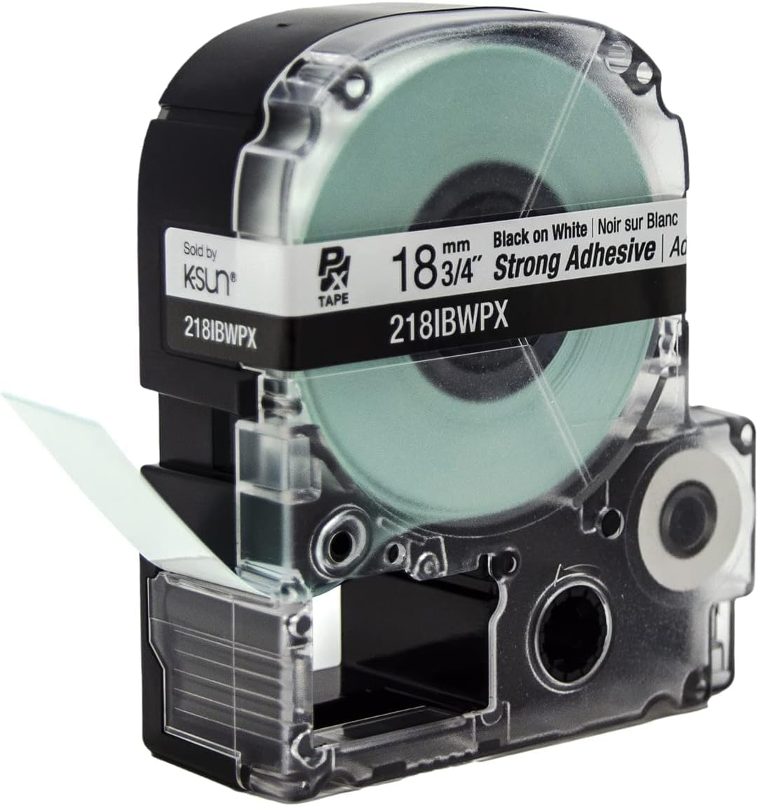 Epson LABELWORKS 218IBWPX-5PK Genuine PET Tape Cartridge - Black on White Strong Adhesive Standard Industrial Label Maker Tape - 3/4" (18MM) Wide, 30 ft - 5 Pack