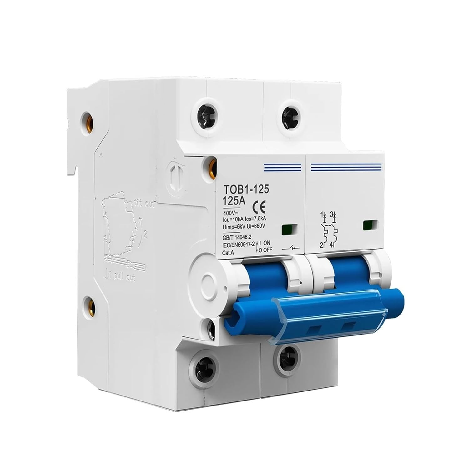 TOB1-125 MCB 2P 80A 100A 125A 220V 400V Miniature Circuit Breaker 10kA 1Psc(100A)