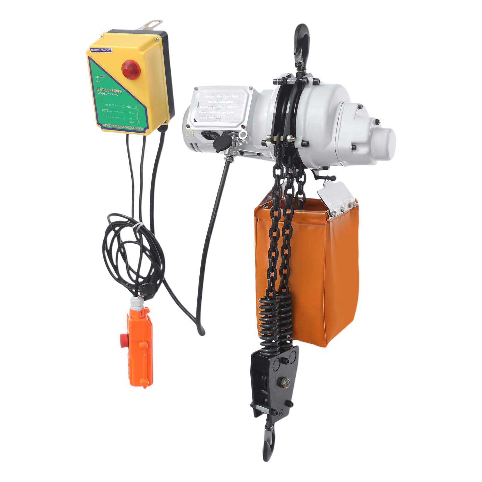 1300W Elektrischer Kettenzug mit Limiter ausgestattet, Elektrozug zum Heben mit Fernbedienung, IP40 Hebezug mit Kette Elektro kettenzug Hebekapazität: 1000kg, 6M Hebehöhe (Weiß)