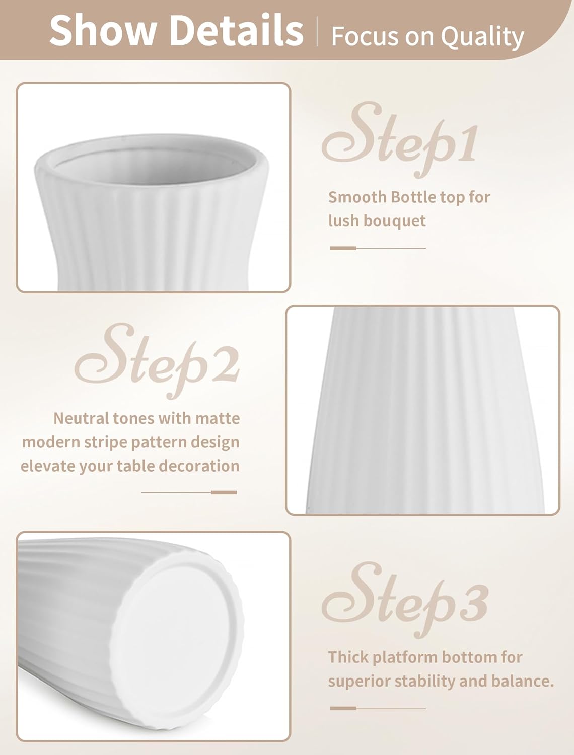 NUPTIO White Ceramic Flower Vase: 7.9" Tall Unglazed Pampas Grass Vases for Building Block Flowers - Modern Decorative Table Centerpiece for Home Living Dining Room Kitchen Decor - Image 4