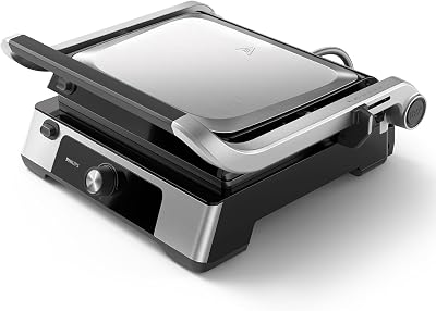 Philips Griglia Elettrica - Contact Grill. Temperatura regolabile. Ampio grill e prestazioni ad Alta Potenza. Piastre Antiaderenti e vassoio raccogli grasso rimovibili. (HD6301/90)