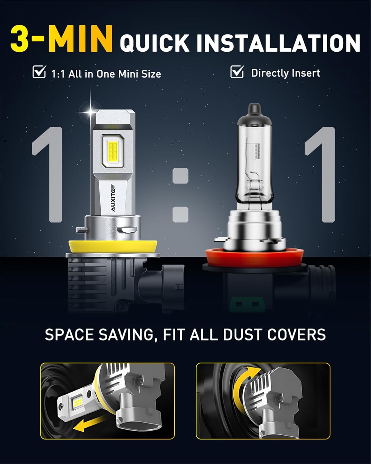 AUXITO H11 LED Bulb H8 H9 H16 80000LM 6500K Cool White, 22W Low Power Consumption, Plug-N-Play Non-Polarity Design, Perfect Beam Pattern for Fog Lights, Driving Lights, Replacement Bulbs Pack of 2