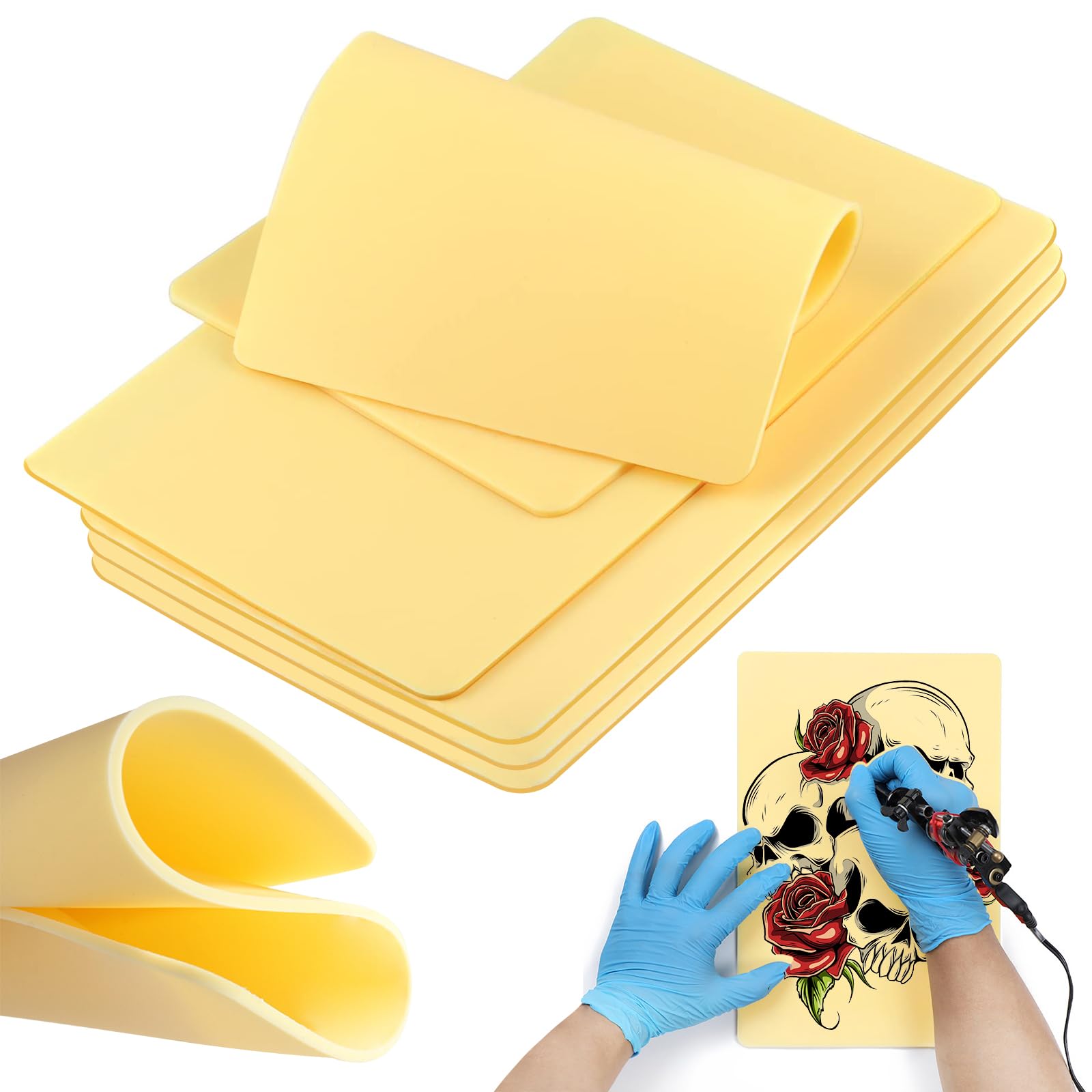 Luriseminger 5pcs Piel Sintetica Tatuaje 3mm, Piel Sintetica Tatuaje 20cm x 30cm Doble Cara Piel Sintetica Tatuaje Profesional para Suministros de Tatuaje,Principiantes y Artistas Experimentados
