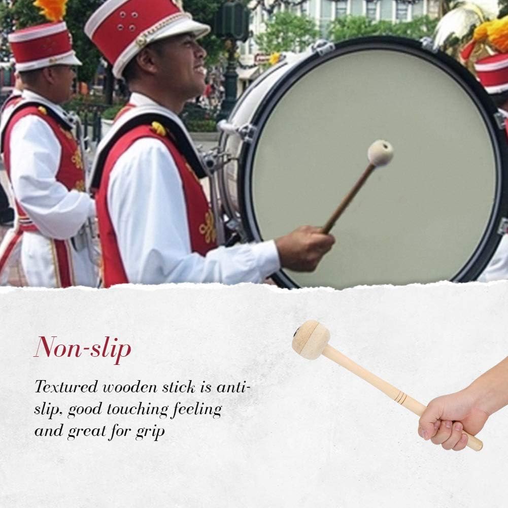 Drum Mallet, Wool Felt Drum Stick Anti-slip Bass Drum Mallet Stick Indispensable Instrument Band Accessory (2Pcs) Beige
