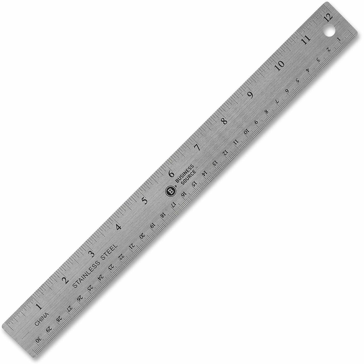 Business Source Nonskid 12" Ruler with Hanging Hole, Stainless Steel