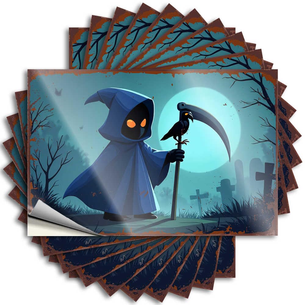Gaming Room Accessories, Bumper Funny Case Quote Stickers, Big No Residue Decals for Luggage | Adulting Party Favor Custom Deathly Silence: Grim Reaper with Raven in Moonlit(12X18CM)