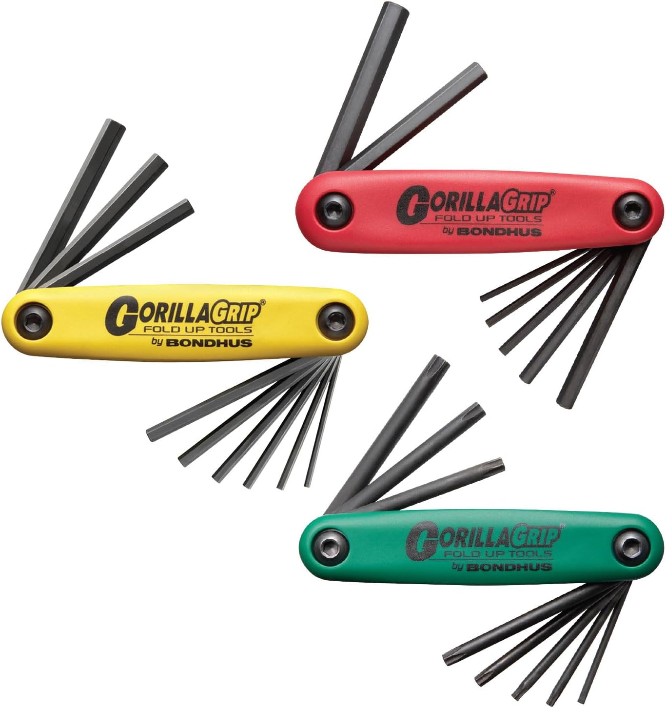 Bondhus 12533 GorillaGrip Hex and Star Fold-up Triple Pack, 12587 (2-8mm), 12589 (5/64-1/4-Inch) & 12634 (T9-T40)
