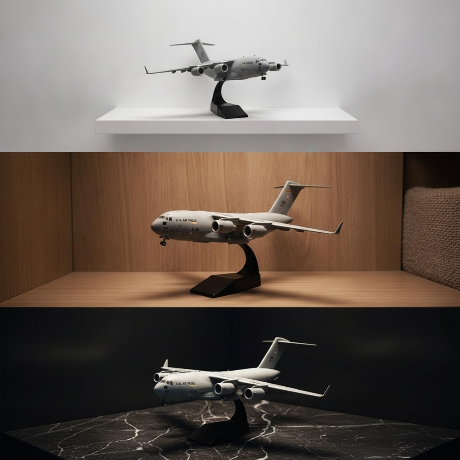 kowaku Modello di Aereo con Supporto da Collezione Modello di Aereo in Fedele Riproduzione in per Ufficio, C-17 Globemaster III USAF 0063