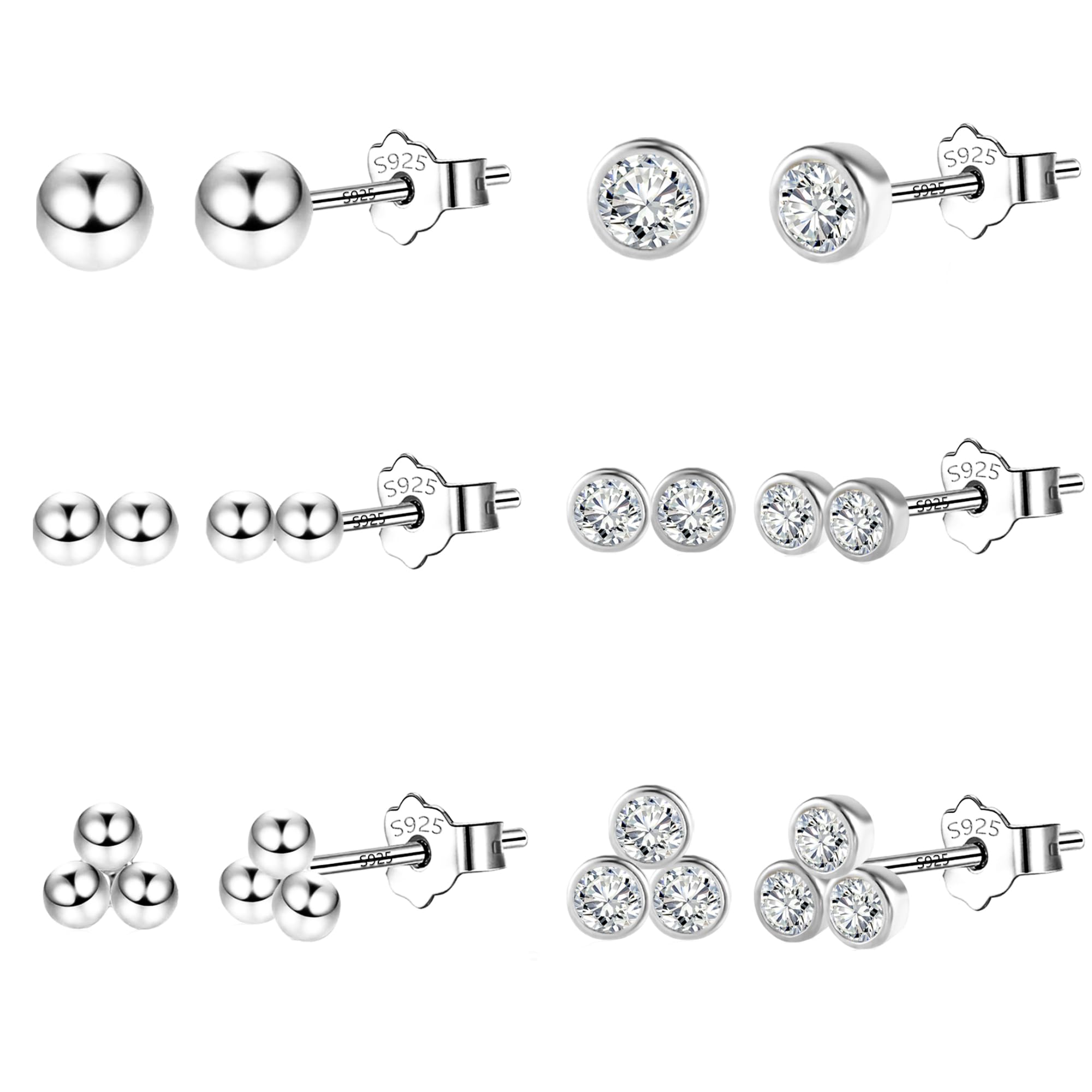 KISSPAT Pendientes para mujer, hipoalergénicos Juego de aretes pequeños de plata de ley para mujeres para orejas sensibles, juego de pendientes para múltiples piercings