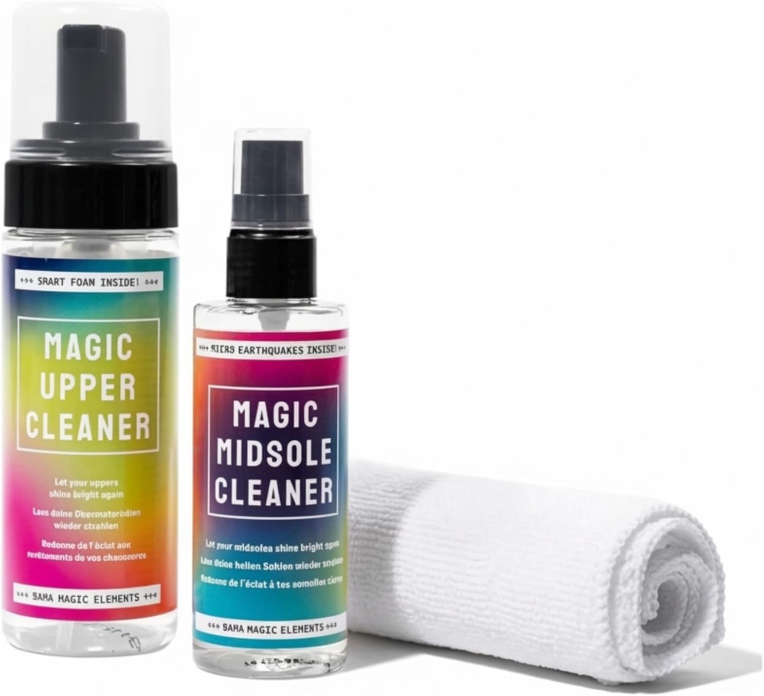 Magic Sneaker Cleaning Set - Midsole Cleaner 100ml + Upper Cleaner 150ml + Free Microfibre Cloth - Water-Based, Biodegradable & Oeko-Tex® Certified - For White & Coloured Sneakers